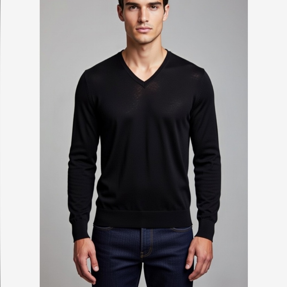 DELKOR G2 Black V-Neck Pullover Soft Knit Sweater